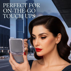 MIRRORVANA foldable travel mirror in purse enables easy on-the-go checks.