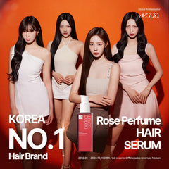 Mise En Scene Perfect Rose Serum application demonstrating even distribution through hair.