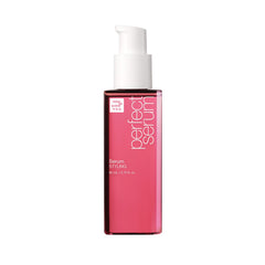 Mise En Scene Perfect Serum bottle demonstrates heat protection for styled looks