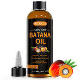 MISICH Batana Oil bottle shown; promotes moisturized hair with natural nutrients.