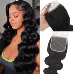 Misoun 5x5 closure top view with natural scalp blend