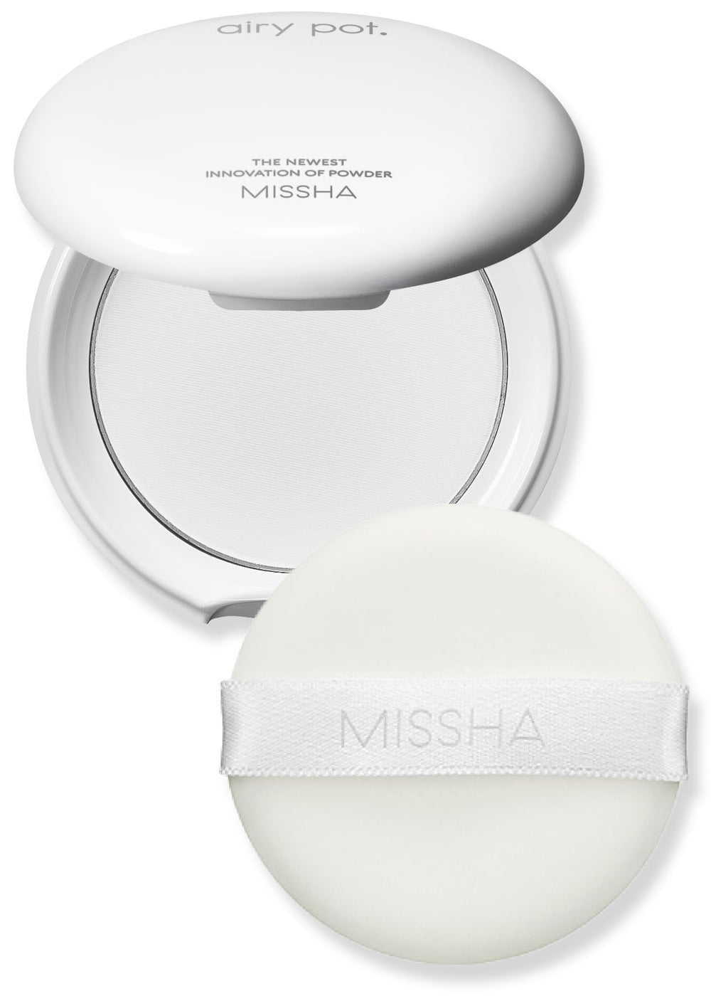 MISSHA Airy Pot pressed powder pact compact shows natural matte finish.