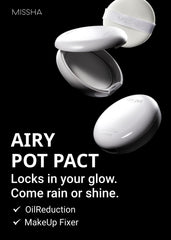 MISSHA Airy Pot pressed powder silky texture close-up highlights ultra-light formula.