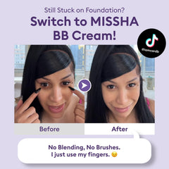 MISSHA Serum BB Cream No.27 Honey Beige application on face shows smooth blend.
