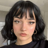 MISSQUEEN short-wavy black wig with bangs front view for natural movement