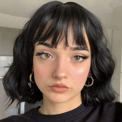 MISSQUEEN short-wavy black wig with bangs front view for natural movement