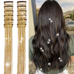 MISSUHUI hair tinsel clip-in 12pcs ready to sparkle for festivals