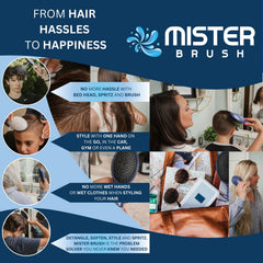 Mister Brush pink spray nozzle demonstrates even mist for refreshing hair