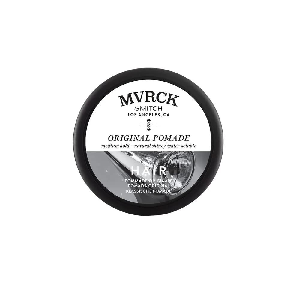 MITCH Original Pomade jar showing medium hold for versatile styling.