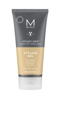 MITCH Steady Grip bottle closeup shows medium-hold gel for all hair types.