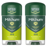 Mitchum Mountain Air clear gel packaging with a 2-pack display and long-lasting protection.