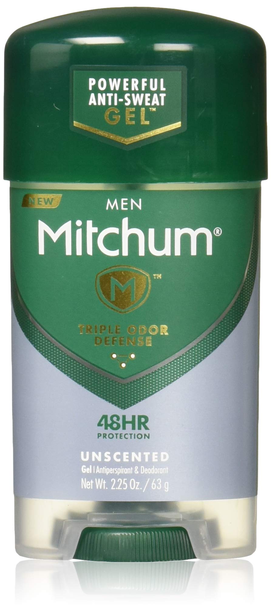 Mitchum Power Gel unscented bottle shows invisible quick-dry protection for daily wear.