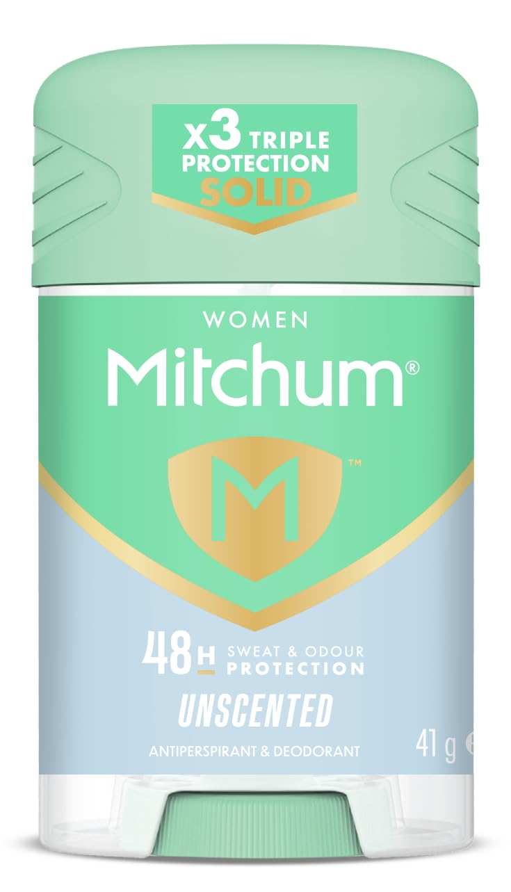 Mitchum Unscented Stick 41g offers long-lasting odor defense during workouts.
