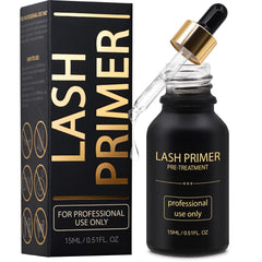 Miuffue Lash Primer bottle highlights pre-treatment cleansing for oil-free lashes.