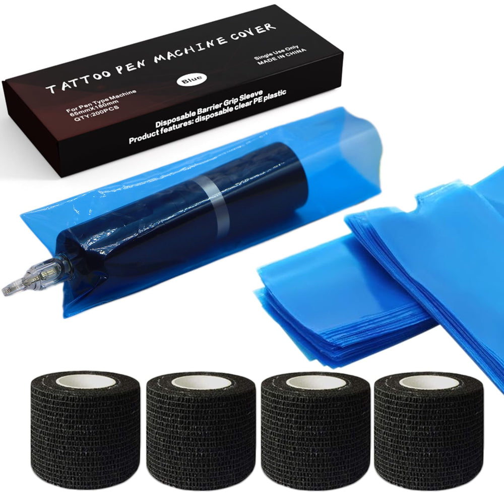 Miuxia blue tattoo pen covers pack protects machines during sessions.