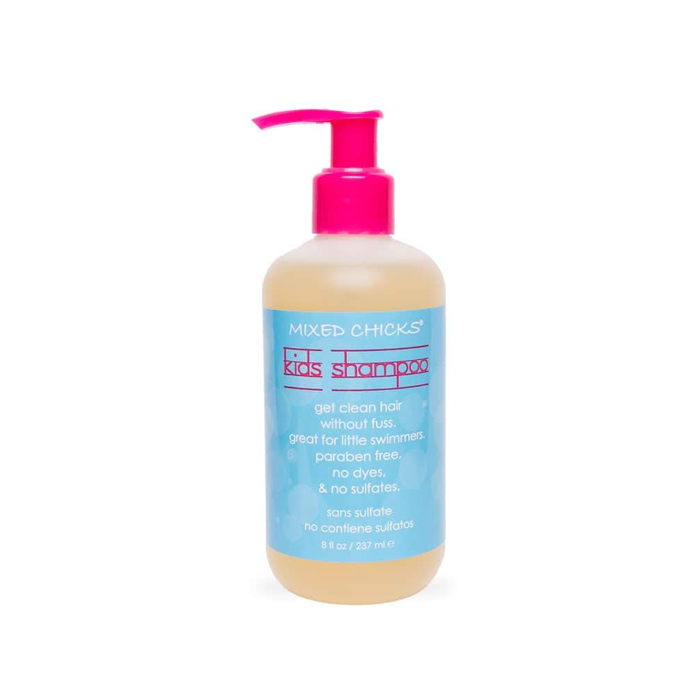 Mixed Chicks Gentle Kids Shampoo bottle pour shows sulfate-free cleansing for kids