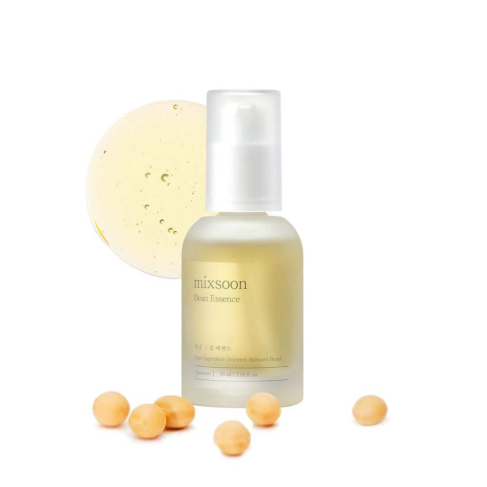 Mixsoon Bean Essence bottle showcases a gentle exfoliating and hydrating formula.