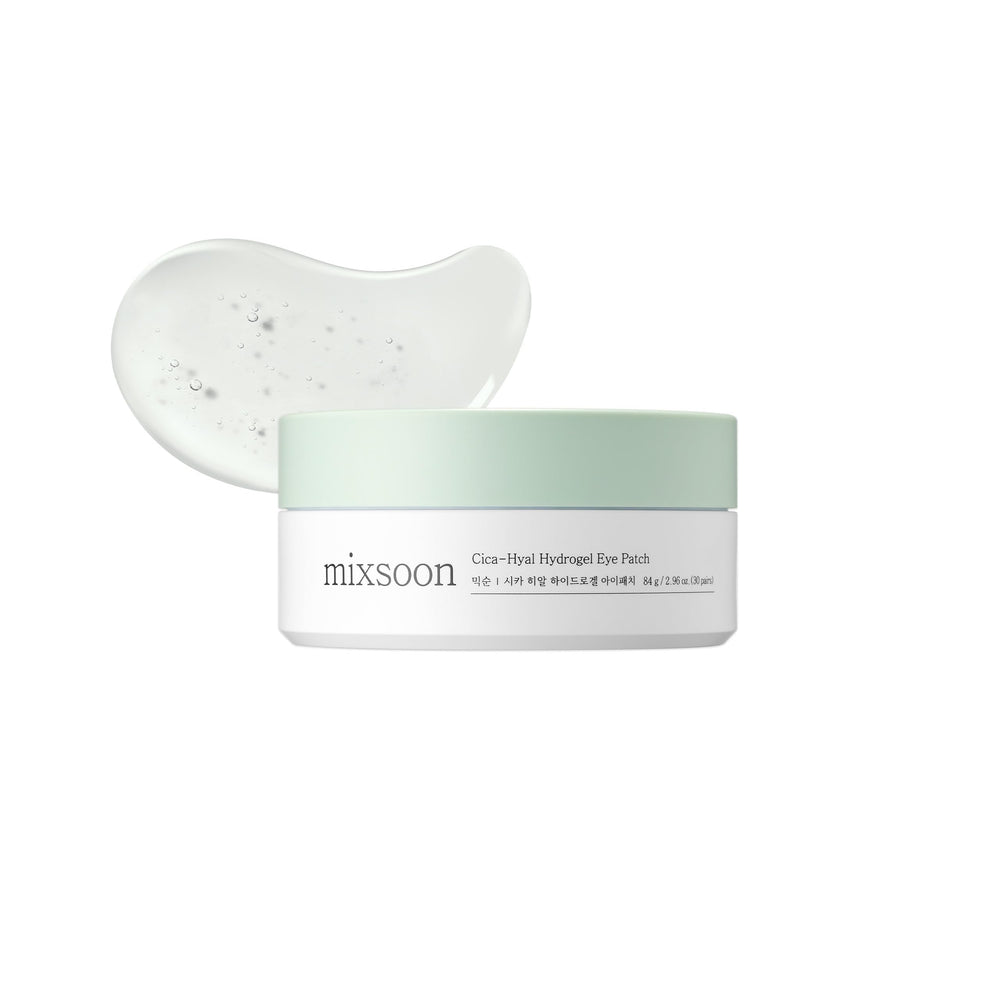 Mixsoon Cica-Hyal Eye Patch pack close-up showing hydrogel texture for hydration