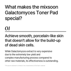 mixsoon galactomyces toner pad fermentation note close-up signals fermented nutrition benefits.
