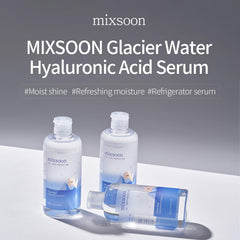 Mixsoon Glacier Water HA Serum texture close-up highlights quick absorption.