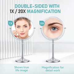 MIYADIVA double-sided mirror 1x 20x on stand for versatile viewing