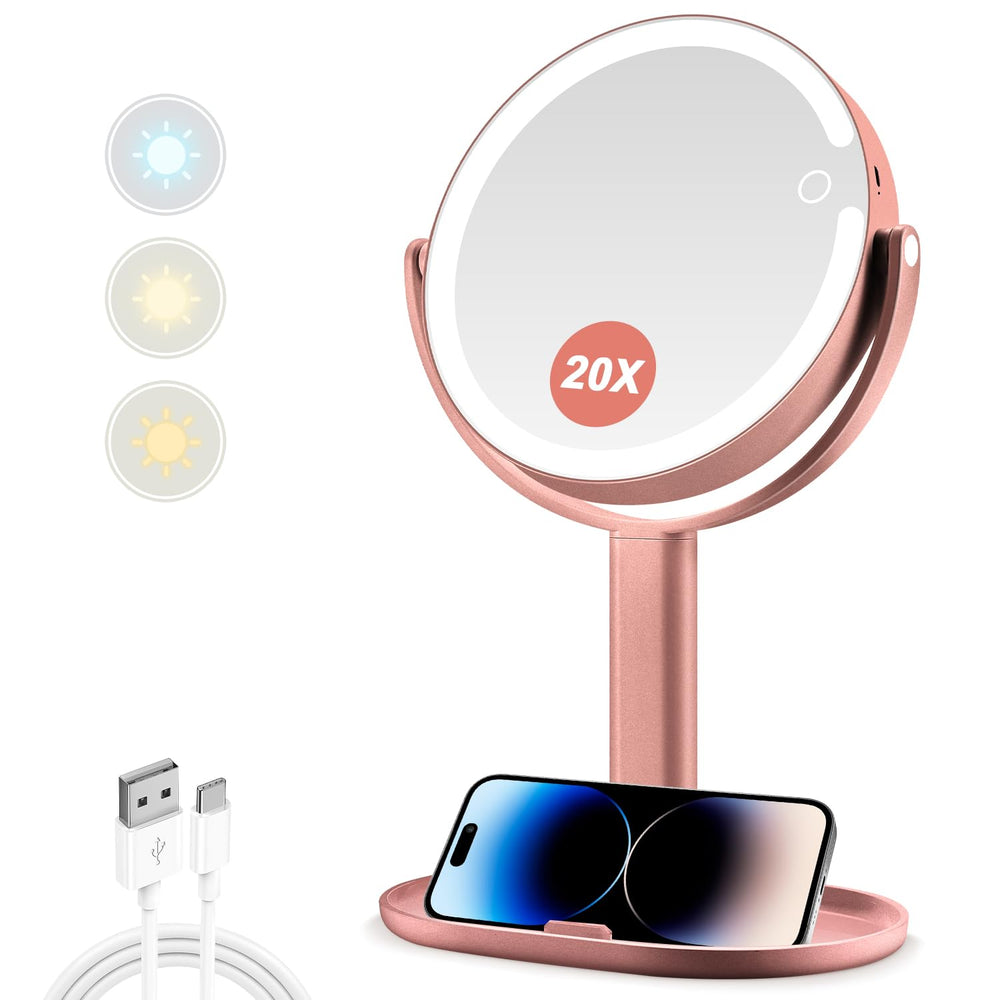 MIYADIVA makeup mirror with lights showing 20x magnification for precise grooming