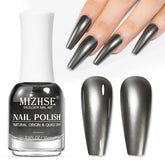 MIZHSE dark grey mirror nail polish bottle with chrome finish for chic daily wear