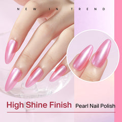 MIZHSE Pearlescent Rose Pink dry-time closeup demonstrates quick-set formula.