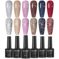 MIZHSE reflective glitter gel nail polish kit six colors for versatile at home manicure