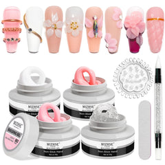 MIZHSE solid builder gel kit shown for nail extensions at home, with 36 tips