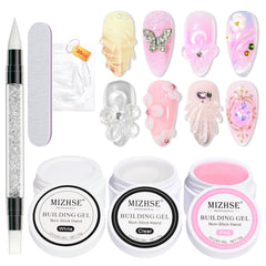 MIZHSE solid builder gel trio colors swatches for salon-quality extensions.