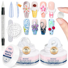 MIZHSE two-color solid builder gel setup showing smooth gel for nail extensions.