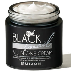 MIZON Black Snail All-In-One Cream bottle closeup for hydration.