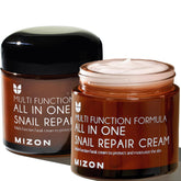 MIZON snail repair cream pack shows two jars for daily hydration and repair