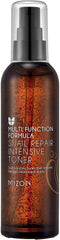 MIZON Snail Repair Toner label close-up with key active ingredients for nourishment.