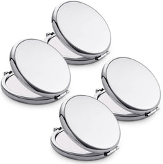 MLLXX compact mirror double-sided in silver offers quick, precise checks for makeup on the go.