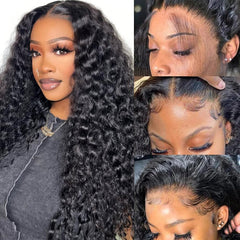 MMFZPHEIR water wave lace front wig, front view, showcasing full 200% density for natural fullness.