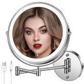 MNIENT wall-mounted makeup mirror shows 1x and 10x views for precise makeup tasks.