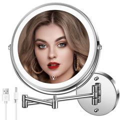 MNIENT wall-mounted makeup mirror shows 1x and 10x views for precise makeup tasks.
