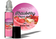 MOBETTER FRAGRANCE OILS Strawberry Pound Cake bottle close-up showing a long lasting gourmand aroma