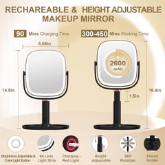 Mocado makeup mirror LED lighting showcases three color modes for true lighting.