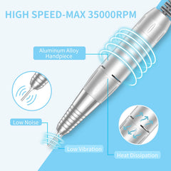 MOCOWIND blue nail drill with LCD display helps control speed safely.