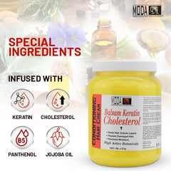 MODA Cholesterol Cream ingredients swatch highlights key conditioning agents for moisture and strength