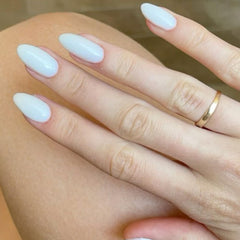 Modelones almond press-on nails close-up showing 32 nails for long-lasting wear