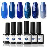 modelones blue gel nail polish set six shades swatches for winter glitter finish, salon-worthy
