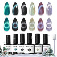 Modelones cat-eye gel nail polish set six colors bottles with holographic finishes for salon-quality nails.