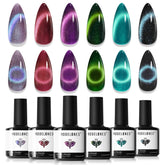 Modelones cat-eye gel polish set with six colors for chic nails.