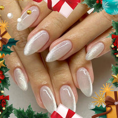 Modelones cat-eye nails almond 32pcs front view shows a durable press-on kit for quick home manicures.