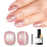 Modelones cat eye pink gel nail polish bottle shows vibrant shimmer for chic nails.