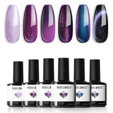 modelones cat-eye polish collection showing shimmering purple-red and blue tones